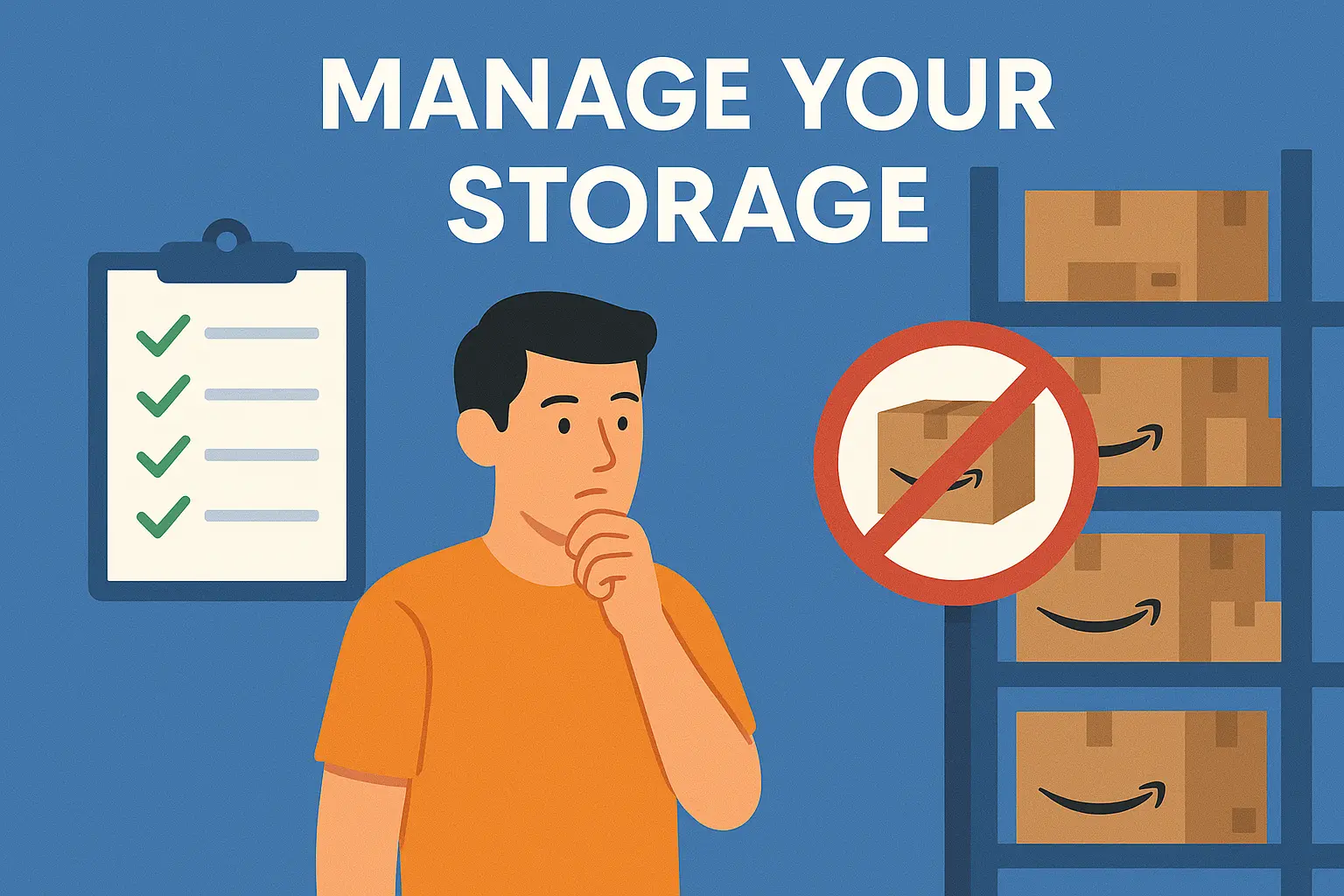 Amazon seller managing FBA storage with checklist and preventing aged inventory fees through strategic inventory management